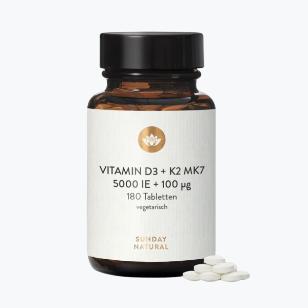 Витамин Д3 5000 МЕ + K2 mk7 100 мкг | Sunday Natural VITAMIN D3 + K2 MK7all-trans 5.000IE + 100µg | 180 таблеток
