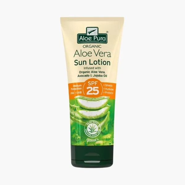 Натуральный солнцезащитный крем с алоэ вера для детей и взрослых | Aloe Pura Organic Aloe Vera Sun Lotion SPF 25 | 200 ml