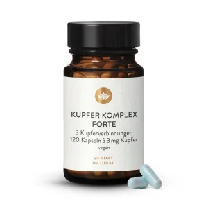Copper Complex Forte 3mg Sunday Natural — високодозована мідь вітаміни для здоров’я та енергії | 120 веганських капсул